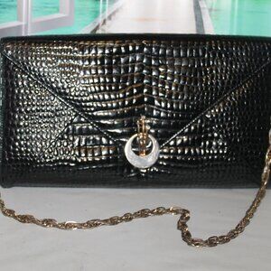 Vintage 60's Manor Genuine Lizard Purse Clutch Handbag w Chain Strap